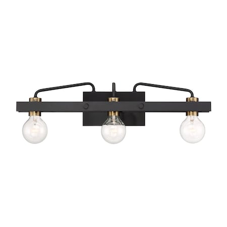Designers Fountain Ravella 24in 3-Light Black Industrial Indoor Wall Sconce with Old Satin Brass Accents 94203-BK